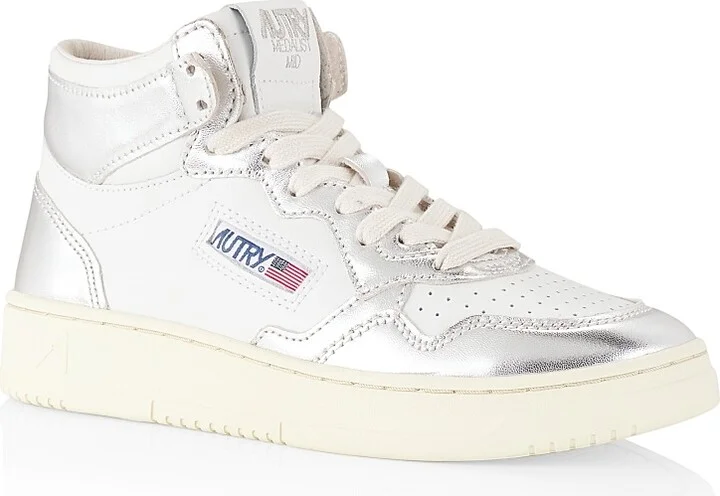 Women's Medalist Mid-Top Leather Sneakers - White Silver - Size 5 - Image 2