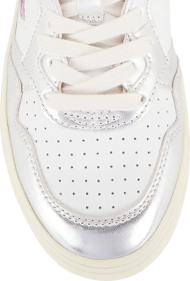 Women's Medalist Mid-Top Leather Sneakers - White Silver - Size 5 - Image 4