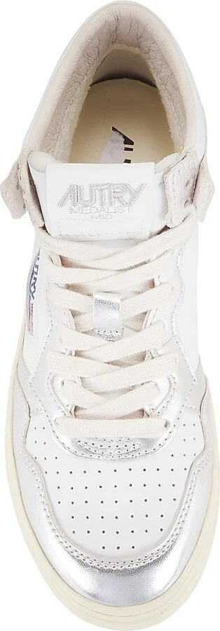 Women's Medalist Mid-Top Leather Sneakers - White Silver - Size 5 - Image 5