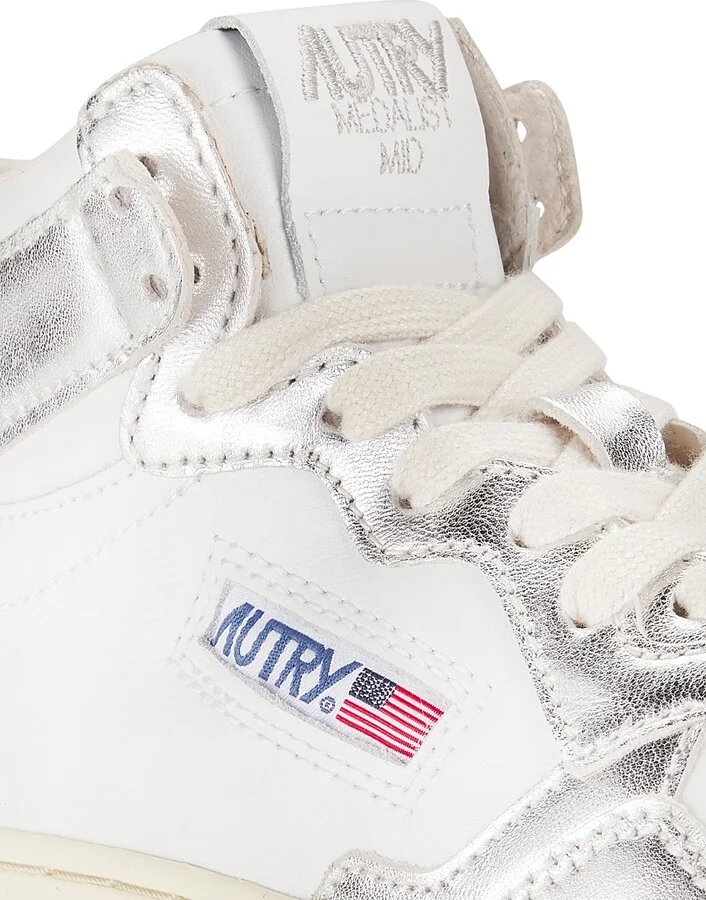 Women's Medalist Mid-Top Leather Sneakers - White Silver - Size 5 - Image 6