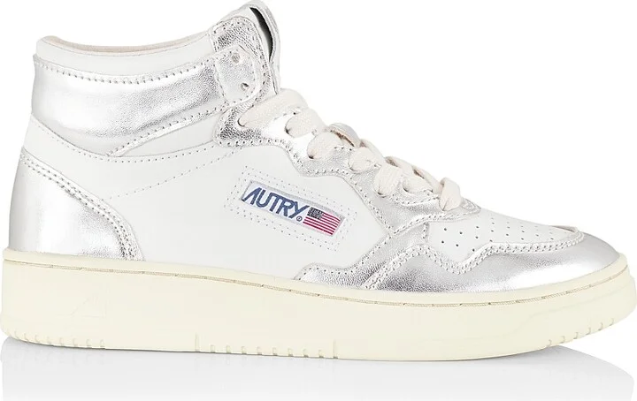 Women's Medalist Mid-Top Leather Sneakers - White Silver - Size 5