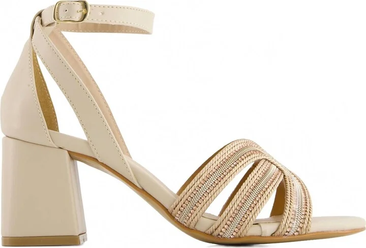 Women's Medium Heel Ankle Strap Sandals In Beige