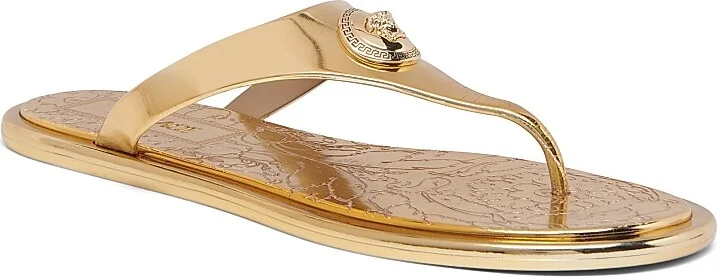 Women's Medusa Metallic Baroque Flip-Flops - Gold Versace Gold - Size 6 - Image 3