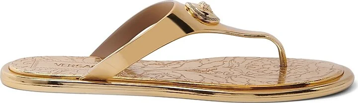 Women's Medusa Metallic Baroque Flip-Flops - Gold Versace Gold - Size 6