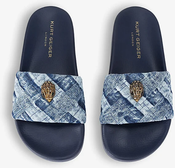 Womens Meena Eagle-Embellished Denim Sliders Eur 39 / 6 Uk Women - Image 2
