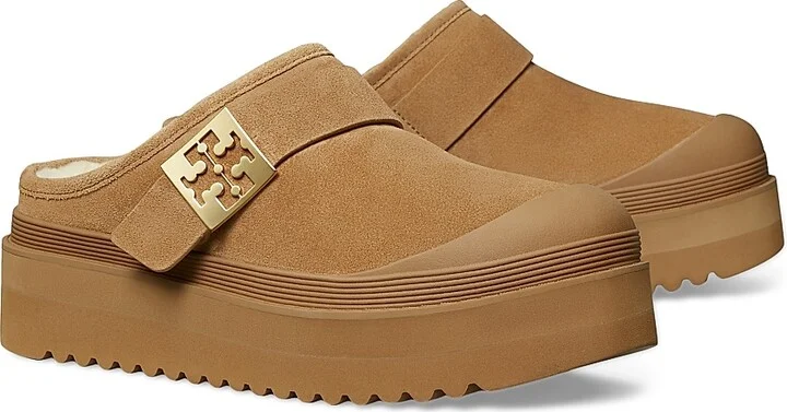 Women's Mellow Shearling-Trimmed Suede Mules - Light Chestnut Gold - Size 10 - Image 2