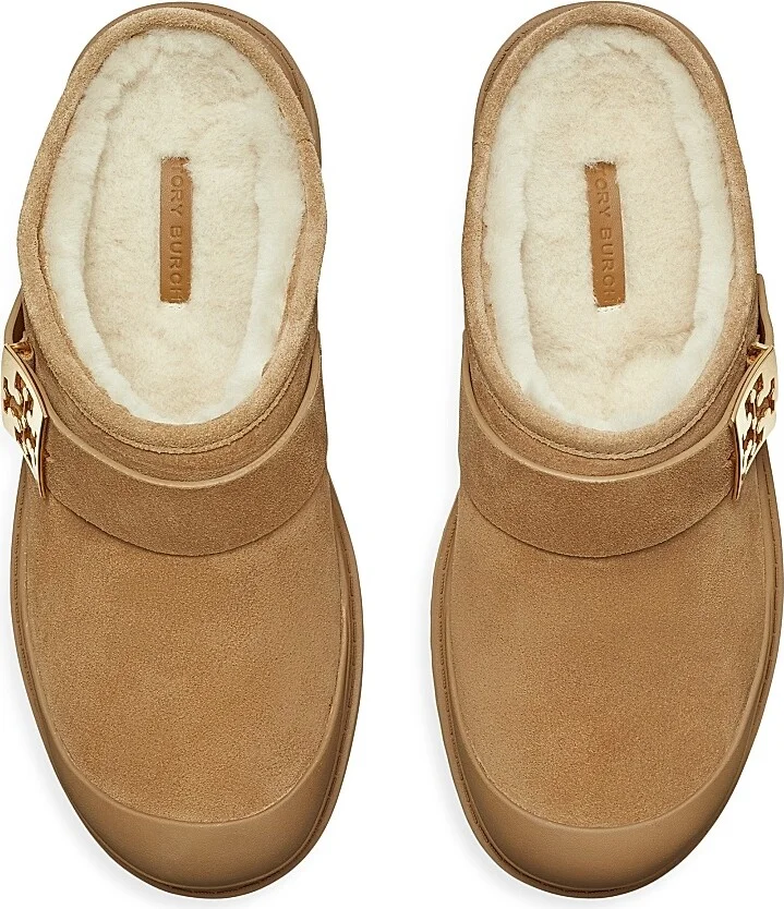 Women's Mellow Shearling-Trimmed Suede Mules - Light Chestnut Gold - Size 10 - Image 3