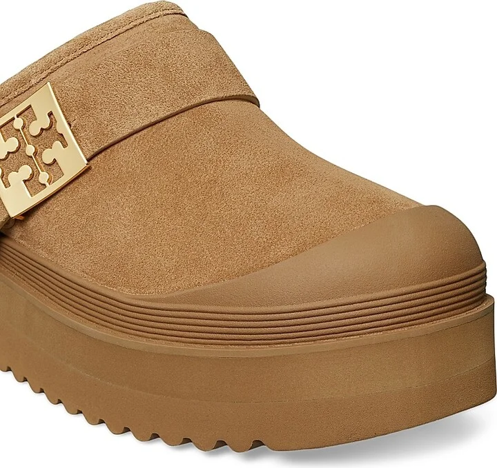 Women's Mellow Shearling-Trimmed Suede Mules - Light Chestnut Gold - Size 10 - Image 4