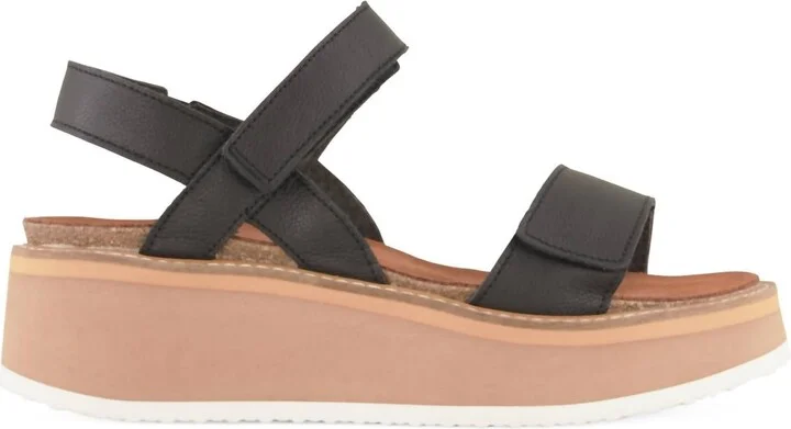 Women's Meringue Wedge Sandal In Soft Black Leather W/ Camel Sole