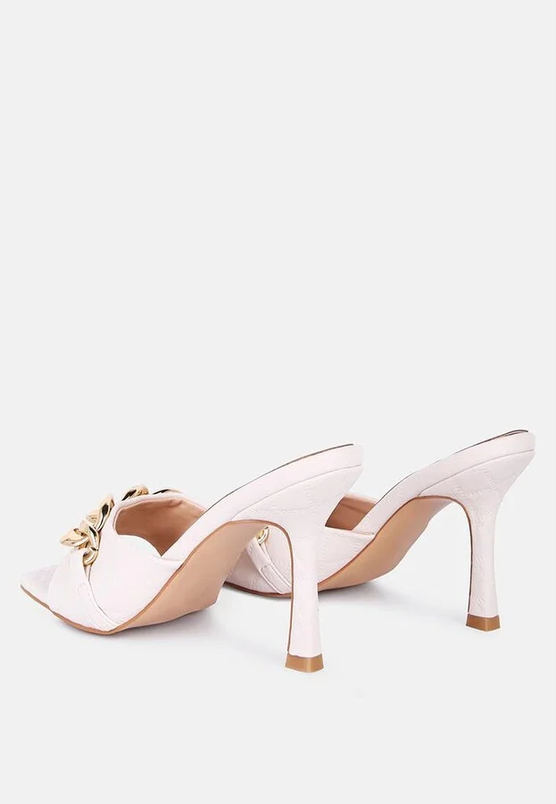 Womens Mermaid Quilted Metallic Chain Embellished Sandals - Image 4
