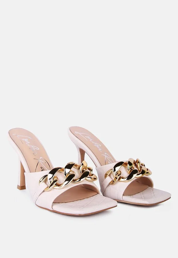 Womens Mermaid Quilted Metallic Chain Embellished Sandals - Image 5