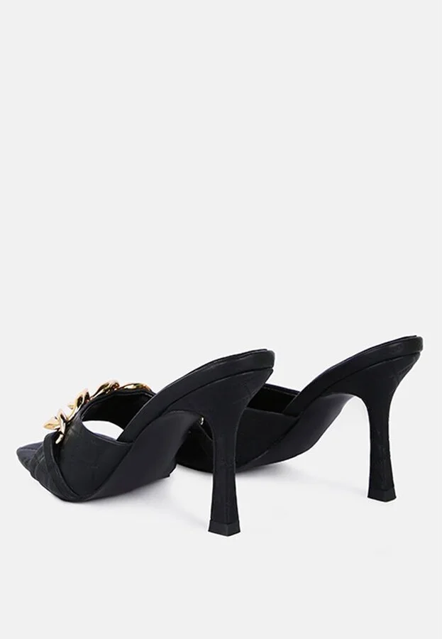 Womens Mermaid Quilted Metallic Chain Embellished Sandals - Image 6