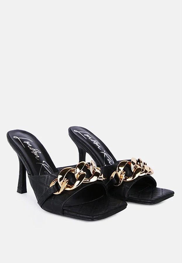 Womens Mermaid Quilted Metallic Chain Embellished Sandals - Image 7