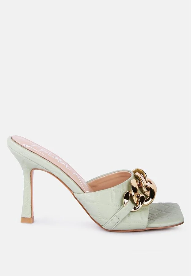 Womens Mermaid Quilted Metallic Chain Embellished Sandals