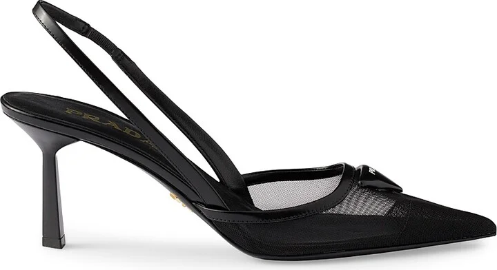 Women's Mesh 75MM Fabric Slingback Pumps - Black - Size 6