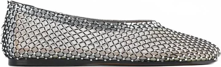 Women's Mesh Ballet Flat With Diamanté Detailing In Nero