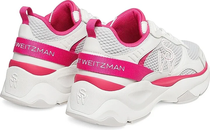 Women's Mesh & Leather Trainer Sneakers - White Fuchsia - Size 6 - Image 3