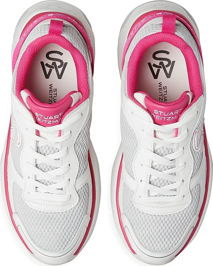 Women's Mesh & Leather Trainer Sneakers - White Fuchsia - Size 6 - Image 4