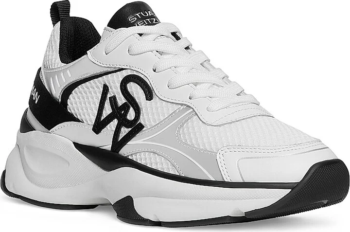 Women's Mesh & Leather Trainer Sneakers - White Fuchsia - Size 6 - Image 5