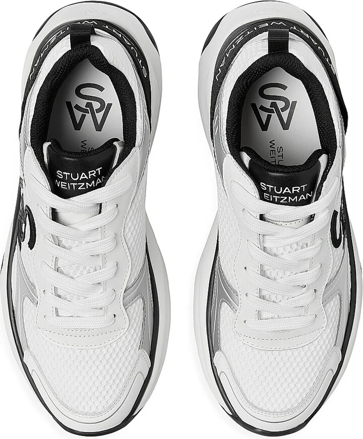 Women's Mesh & Leather Trainer Sneakers - White Fuchsia - Size 6 - Image 7