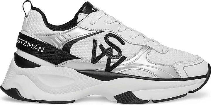 Women's Mesh & Leather Trainer Sneakers - White Fuchsia - Size 6 - Image 8