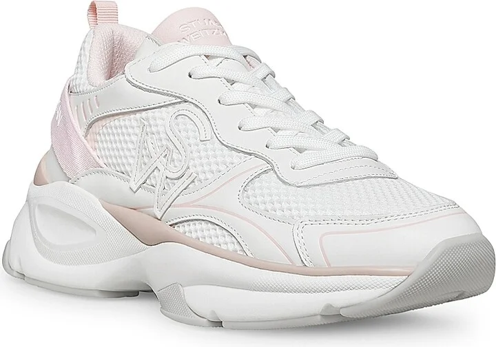 Women's Mesh & Leather Trainer Sneakers - White Fuchsia - Size 6 - Image 9