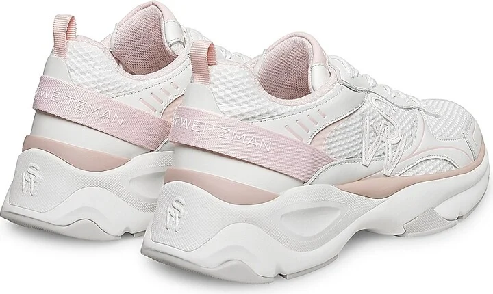 Women's Mesh & Leather Trainer Sneakers - White Fuchsia - Size 6 - Image 10