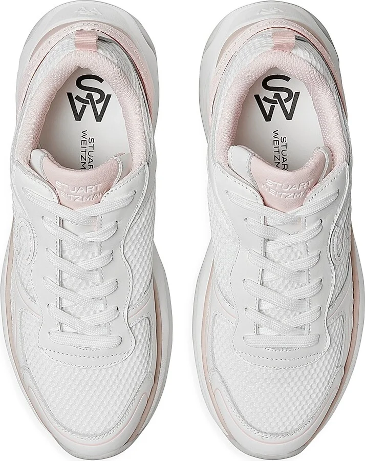 Women's Mesh & Leather Trainer Sneakers - White Fuchsia - Size 6 - Image 11