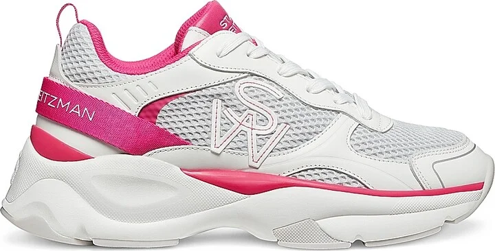 Women's Mesh & Leather Trainer Sneakers - White Fuchsia - Size 6