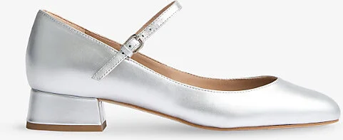Womens Met-Silver Beatrix Low-Block Leather Mary Jane Shoes Eur 37 / 4 Uk Women