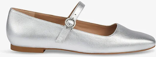 Womens Met-Silver Willow Mary-Jane Leather Flats Eur 41 / 8 Uk Women