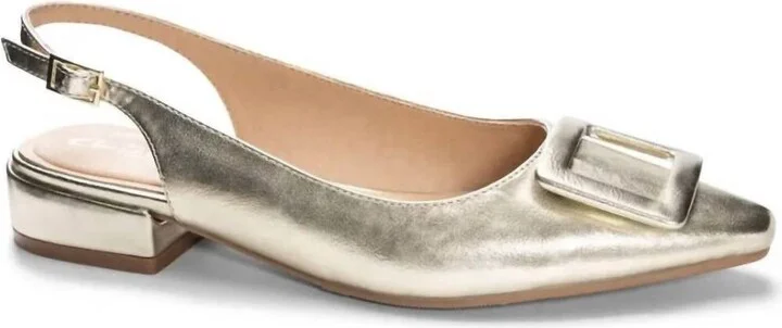 Women's Metallic Buckle Flat Slide In Gold