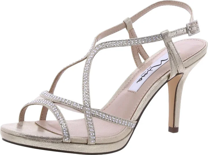 Womens Metallic Embellished Strappy Sandals