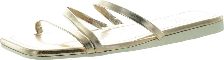 Womens Metallic Faux Leather Slide Sandals