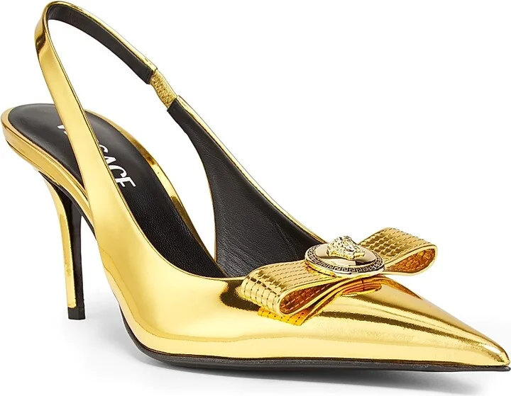 Women's Metallic Leather 85MM Sling-Back Pumps - Gold Versace Gold - Size 5 - Image 2