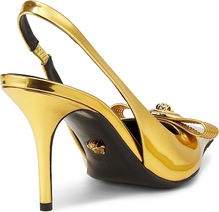 Women's Metallic Leather 85MM Sling-Back Pumps - Gold Versace Gold - Size 5 - Image 3