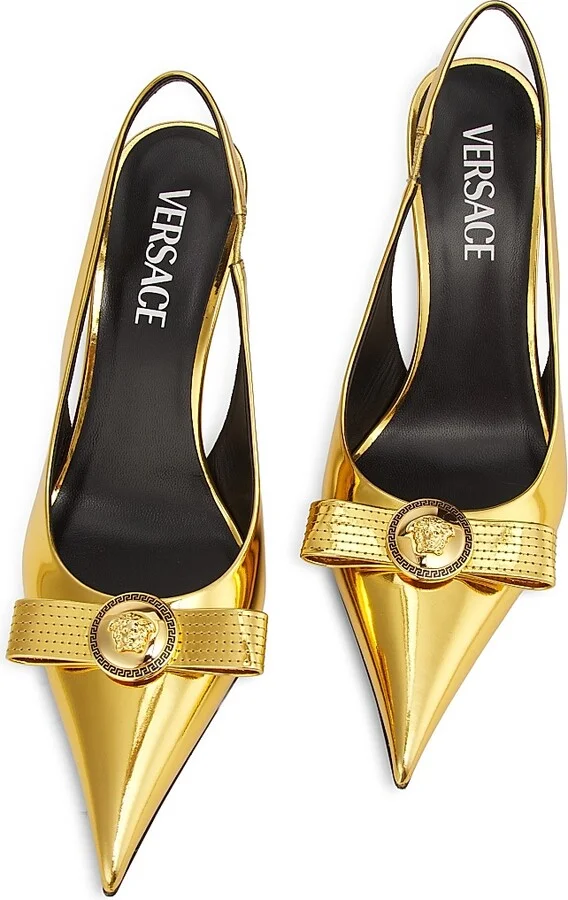 Women's Metallic Leather 85MM Sling-Back Pumps - Gold Versace Gold - Size 5 - Image 4
