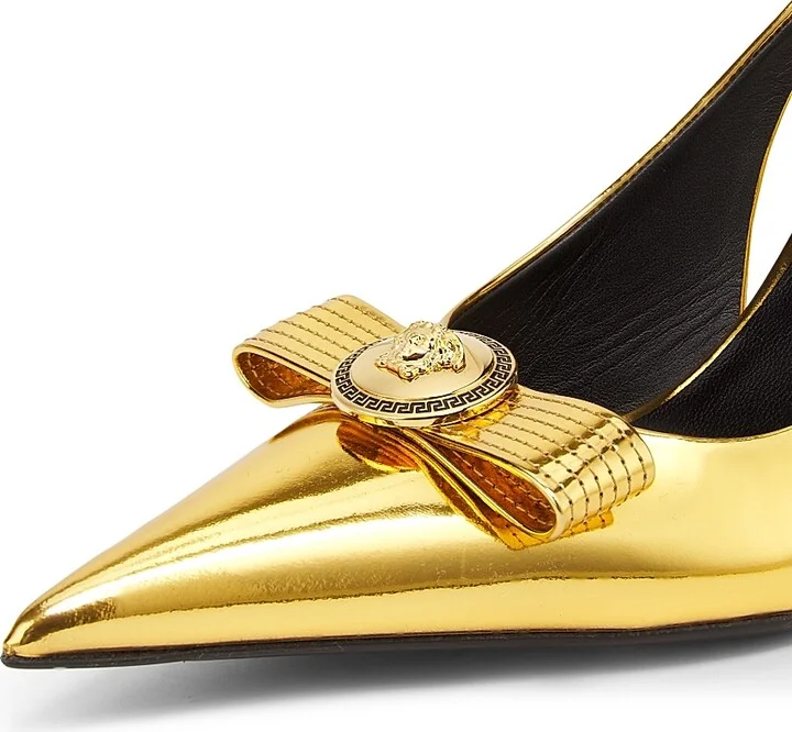 Women's Metallic Leather 85MM Sling-Back Pumps - Gold Versace Gold - Size 5 - Image 5