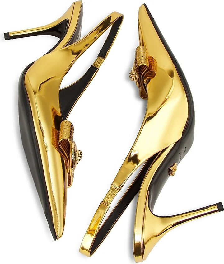 Women's Metallic Leather 85MM Sling-Back Pumps - Gold Versace Gold - Size 5 - Image 6
