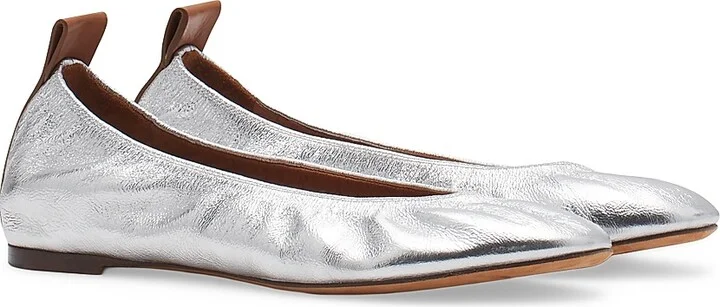 Women's Metallic Leather Ballerina Flats - Silver - Size 4 - Image 2