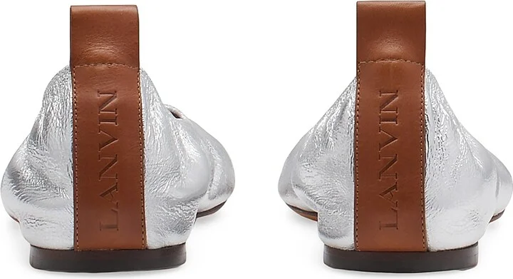 Women's Metallic Leather Ballerina Flats - Silver - Size 4 - Image 3