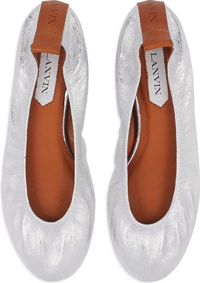 Women's Metallic Leather Ballerina Flats - Silver - Size 4 - Image 4