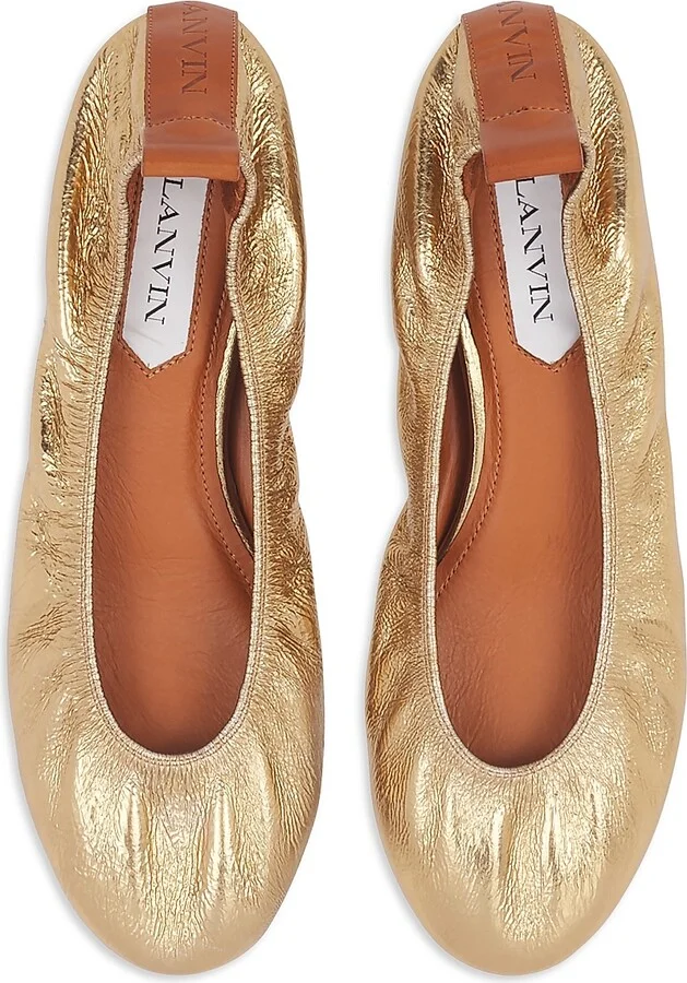 Women's Metallic Leather Ballerina Flats - Silver - Size 4 - Image 9