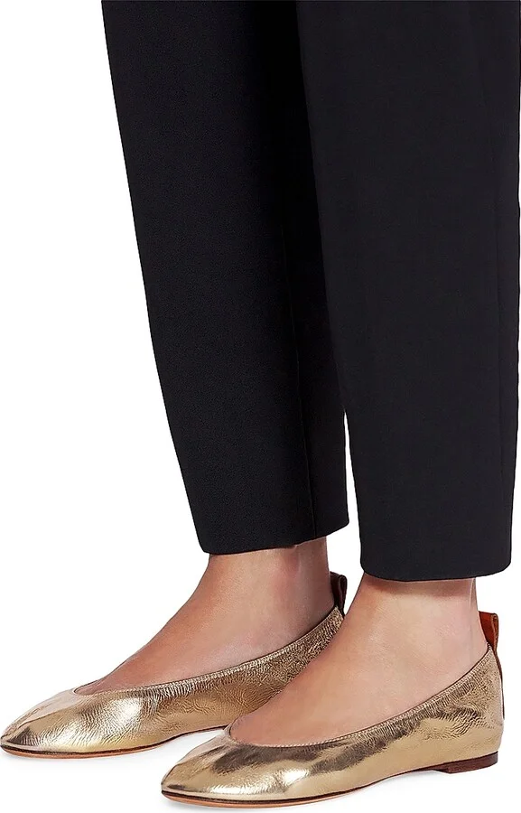 Women's Metallic Leather Ballerina Flats - Silver - Size 4 - Image 11