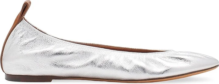 Women's Metallic Leather Ballerina Flats - Silver - Size 4