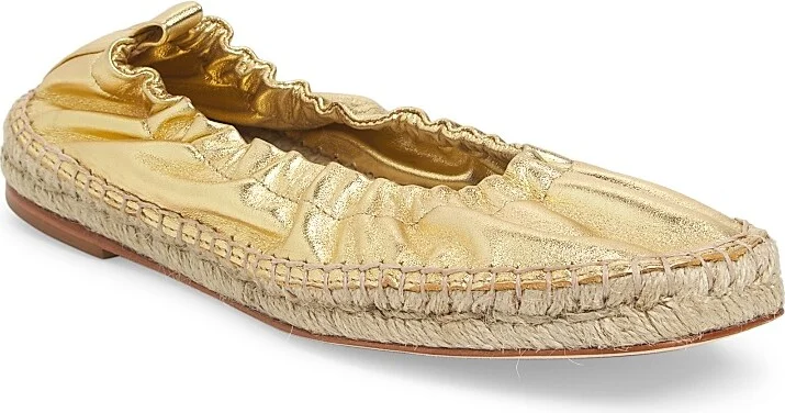 Women's Metallic Leather Espadrilles - Light Gold - Size 5.5 - Image 2