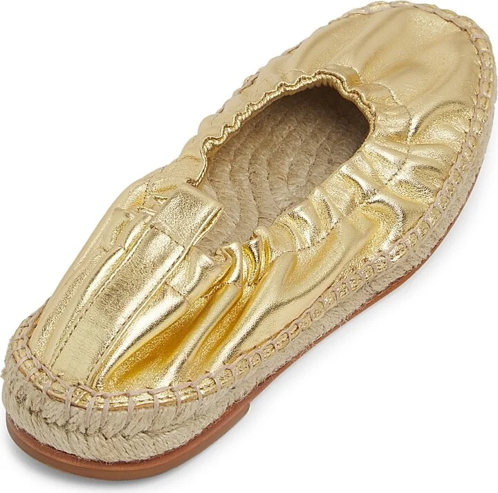 Women's Metallic Leather Espadrilles - Light Gold - Size 5.5 - Image 3