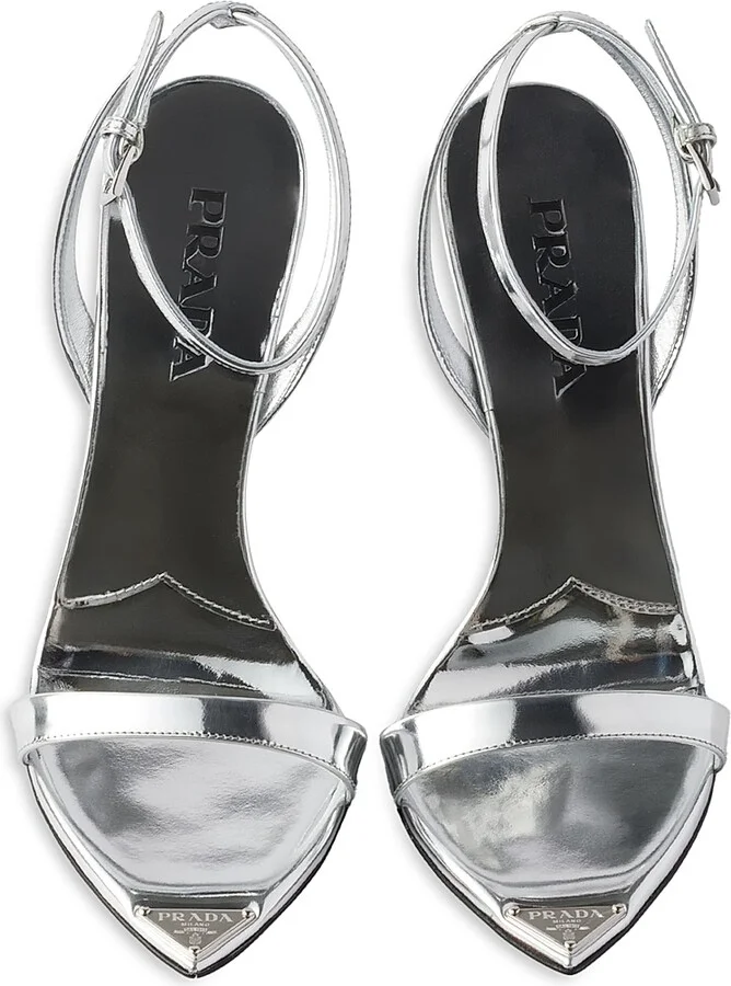 Women's Metallic Leather High-Heeled Sandals - Silver - Size 10 - Image 2