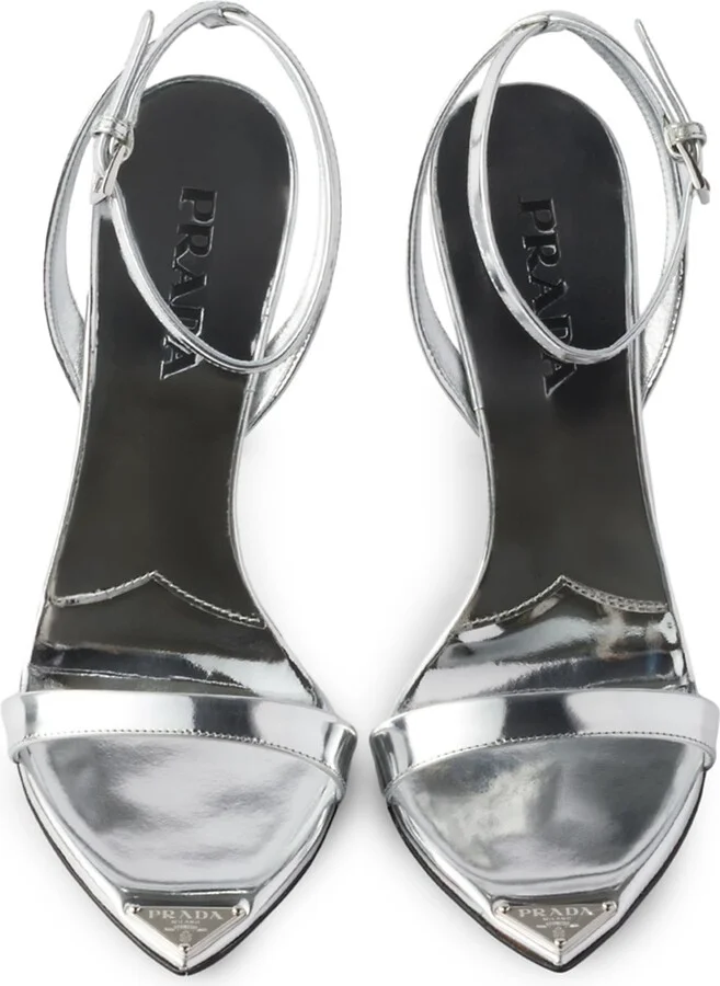 Women's Metallic Leather High-Heeled Sandals - Silver - Size 10 - Image 3
