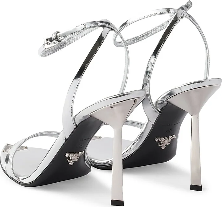 Women's Metallic Leather High-Heeled Sandals - Silver - Size 10 - Image 4